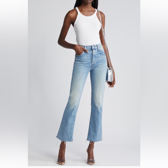 MOTHER Superior The Tripper High Waist Flood Frayed Flare Blue Jeans - Picture 2 of 9